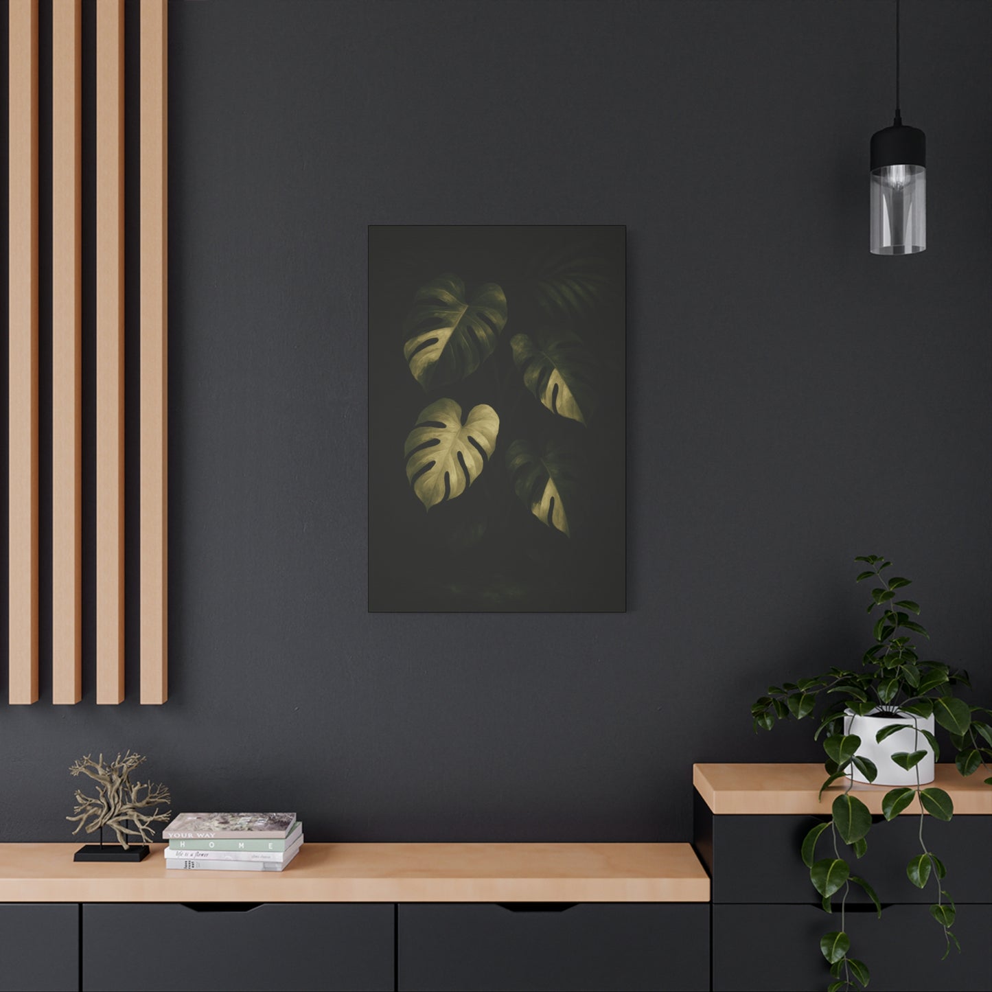 Monstera Albo Half Moon Canvas Wall Art – Rare Variegated Monstera Print, Exotic Aroid Botanical Artwork, Tropical Plant Lover Décor