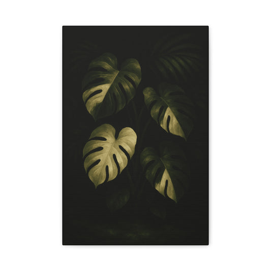 Monstera Albo Half Moon Canvas Wall Art – Rare Variegated Monstera Print, Exotic Aroid Botanical Artwork, Tropical Plant Lover Décor