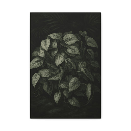 Silver Satin Pothos Canvas Wall Art – Scindapsus Pictus Botanical Print, Rare Aroid Foliage Artwork, Plant Lover Home Décor