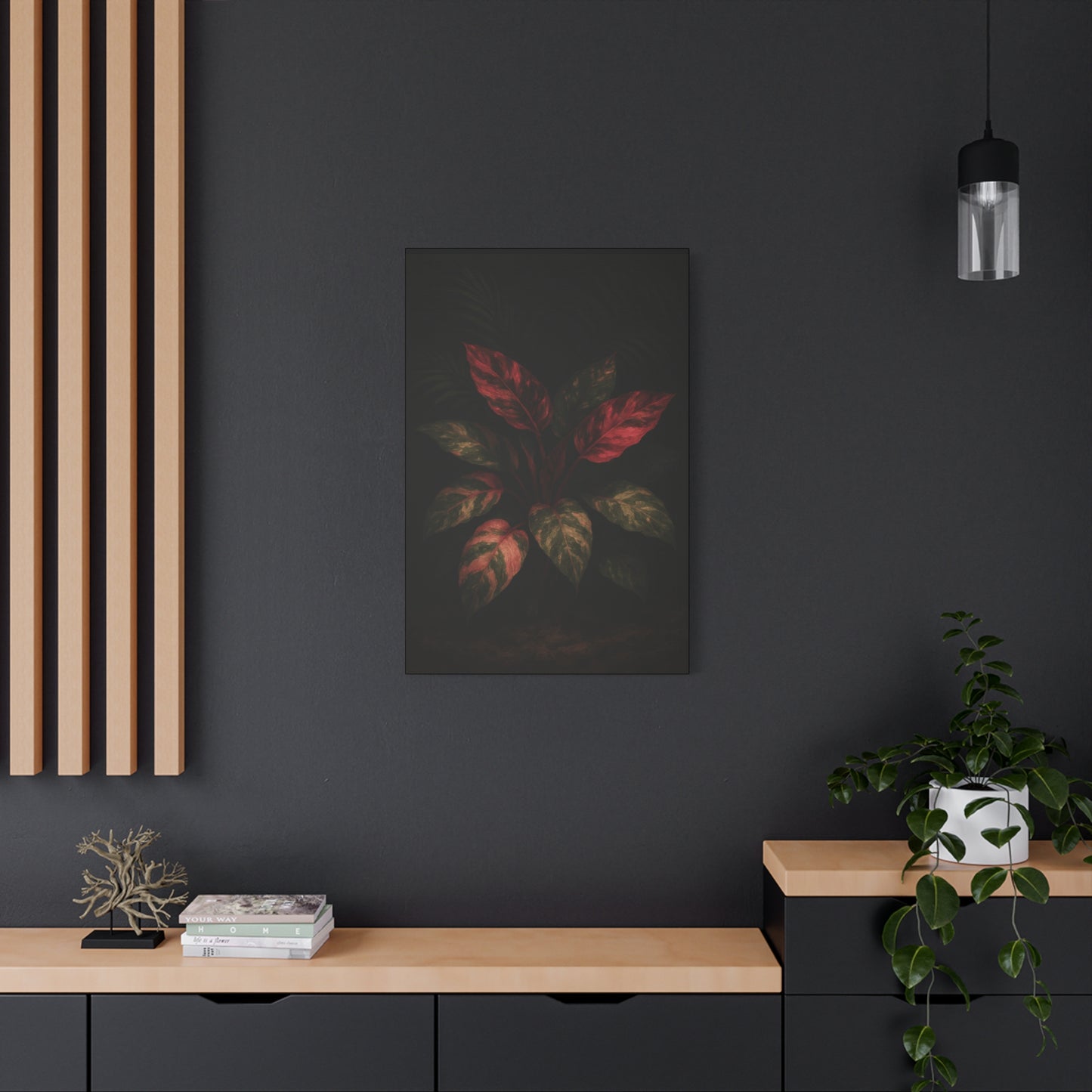 Philodendron Pink Princess Canvas Wall Art – Rare Aroid Botanical Print, Pink Variegated Foliage Artwork, Exotic Plant Lover Home Décor