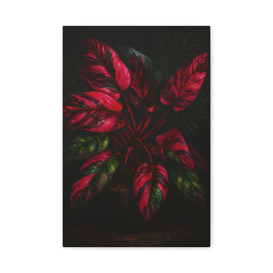 Philodendron Black Cherry Pink Princess Canvas Wall Art – Rare Aroid Botanical Print, Tropical Plant Lover Home Decor