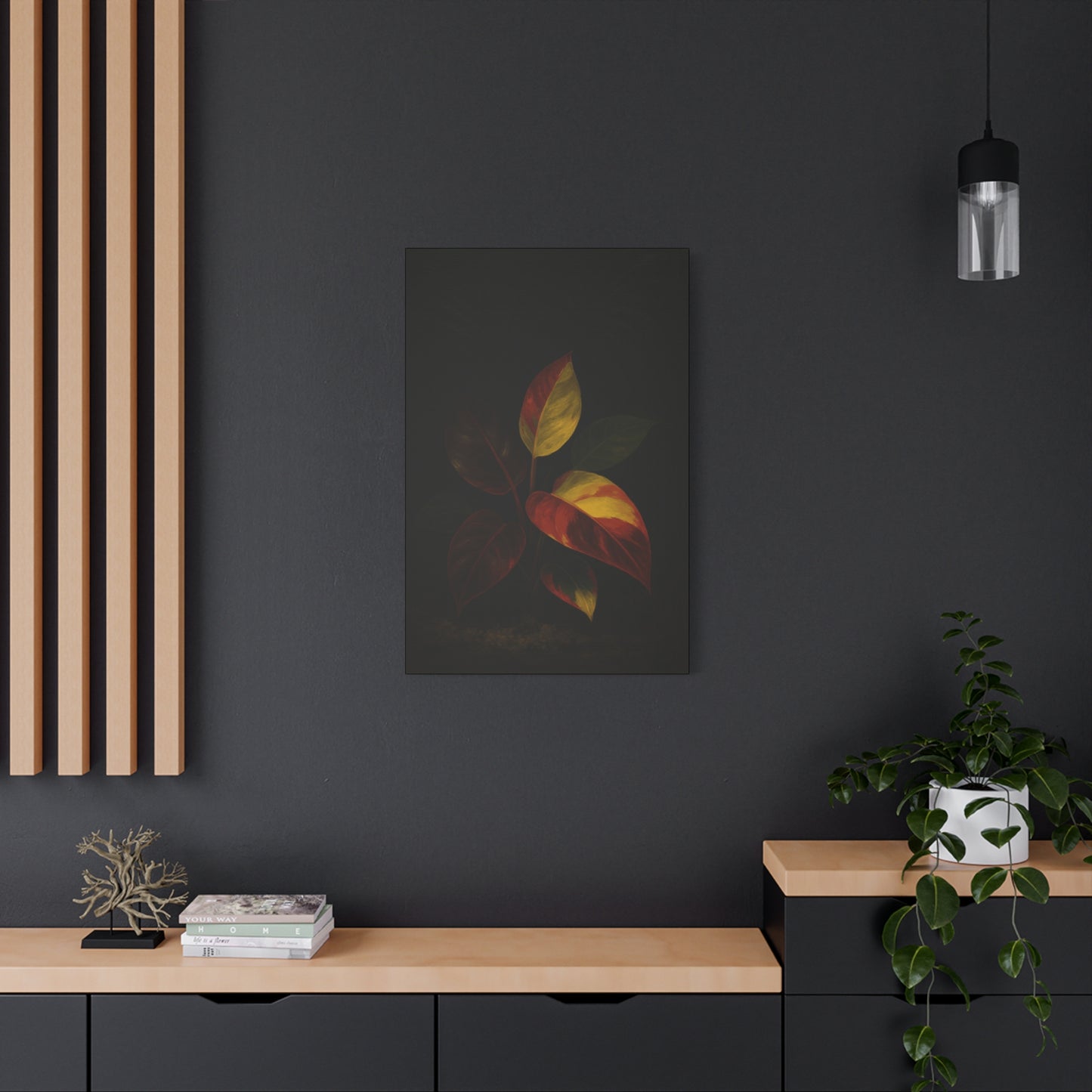 Philodendron Orange Prince Canvas Wall Art – Rare Aroid Botanical Print, Variegated Foliage Artwork, Exotic Plant Lover Home Décor