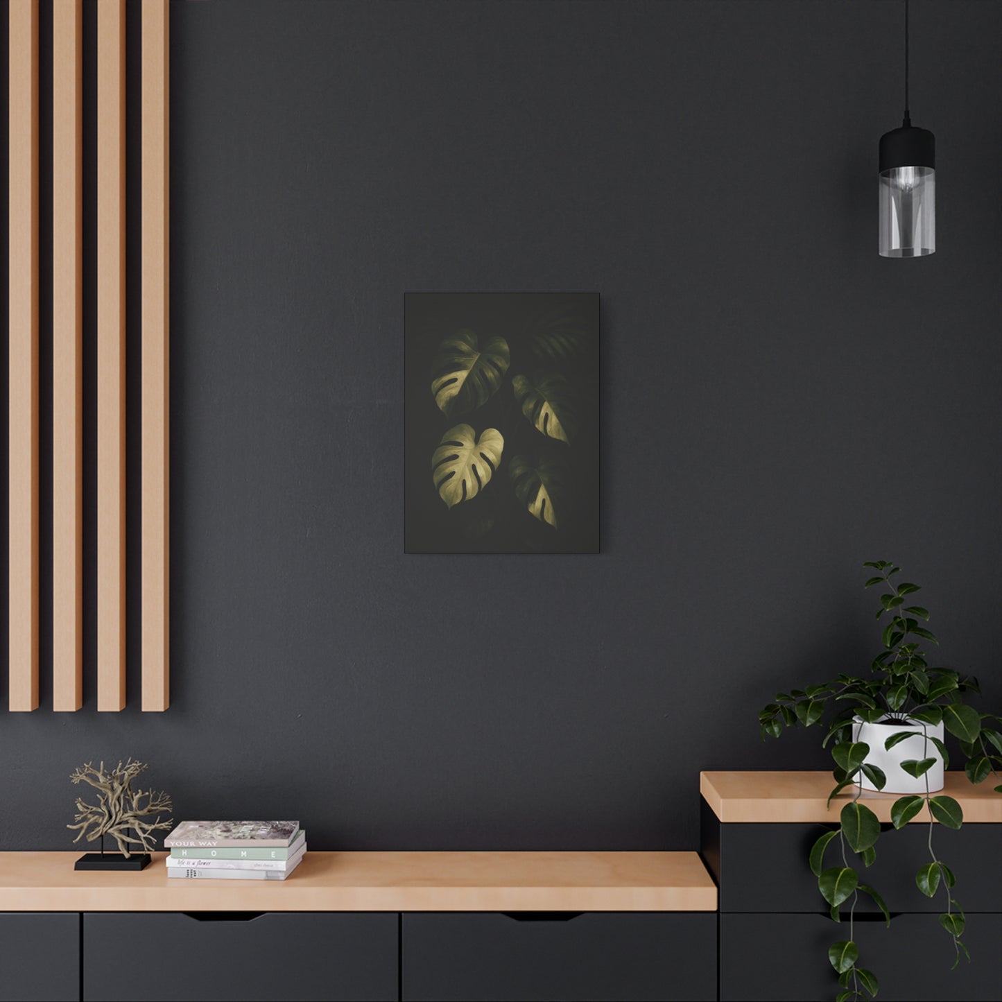 Monstera Albo Half Moon Canvas Wall Art – Rare Variegated Monstera Print, Exotic Aroid Botanical Artwork, Tropical Plant Lover Décor