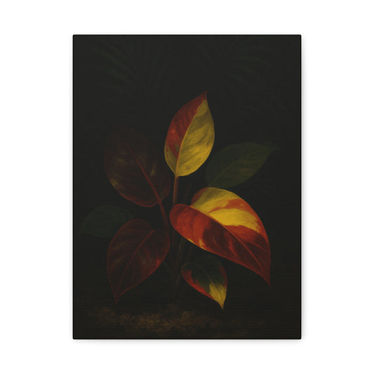 Philodendron Orange Prince Canvas Wall Art – Rare Aroid Botanical Print, Variegated Foliage Artwork, Exotic Plant Lover Home Décor