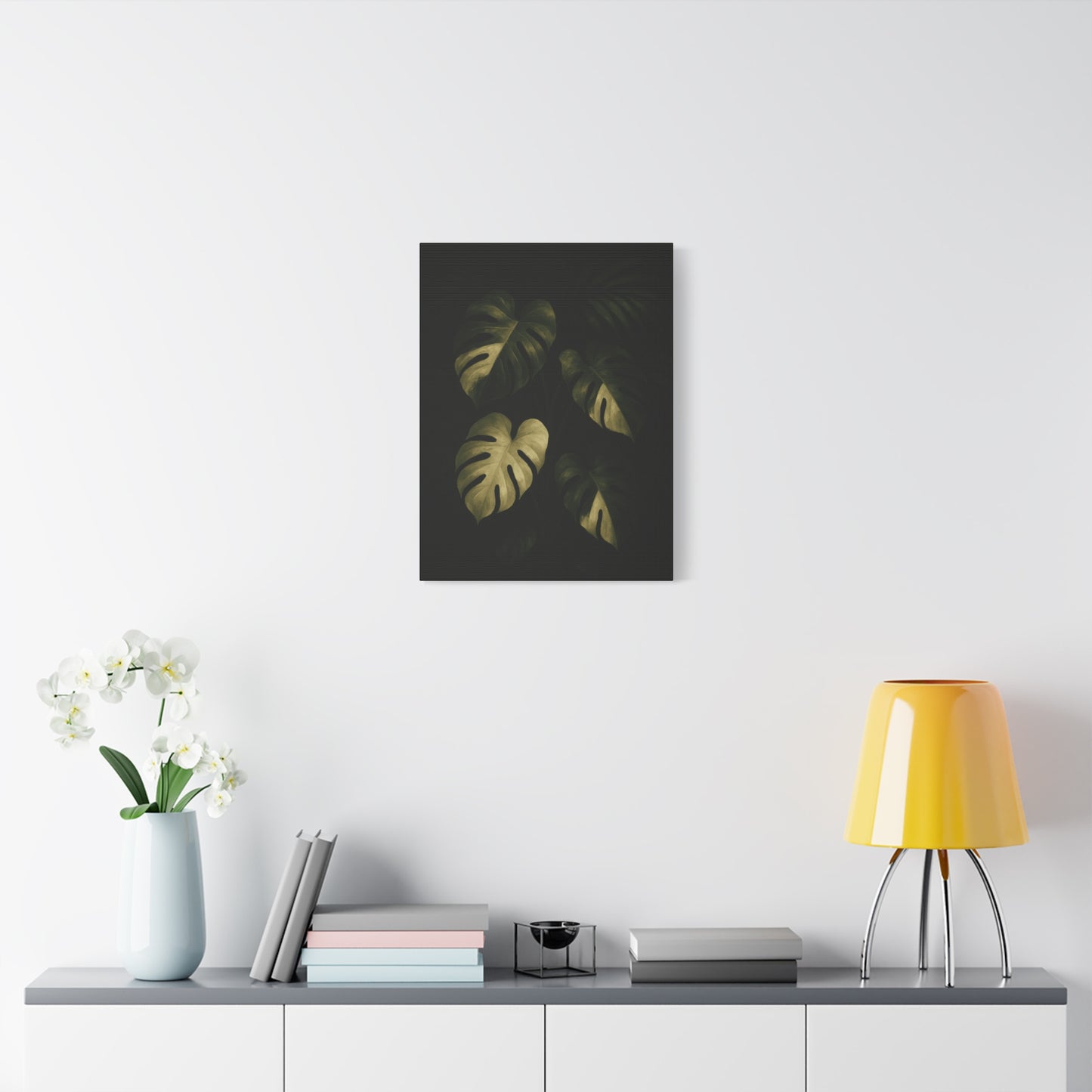 Monstera Albo Half Moon Canvas Wall Art – Rare Variegated Monstera Print, Exotic Aroid Botanical Artwork, Tropical Plant Lover Décor
