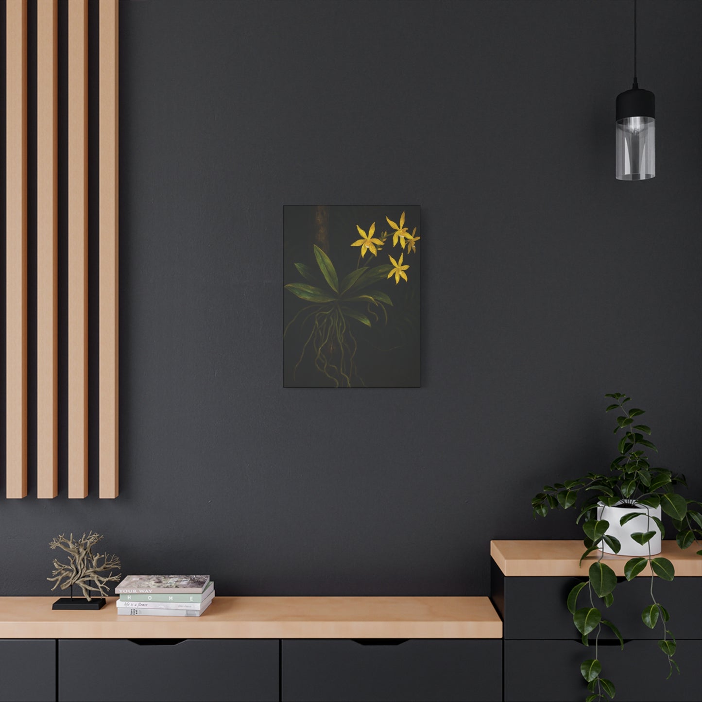 Yellow Orchid Canvas Wall Art – Phalaenopsis Cornu-Cervi f. Flava Print, Rare Botanical Flower Artwork, Plant Lover Home Décor