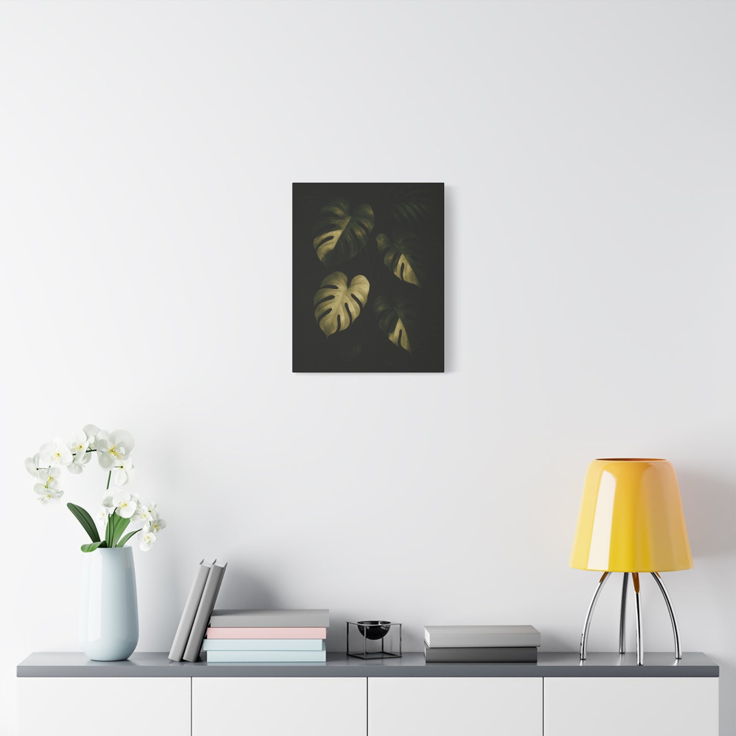 Monstera Albo Half Moon Canvas Wall Art – Rare Variegated Monstera Print, Exotic Aroid Botanical Artwork, Tropical Plant Lover Décor