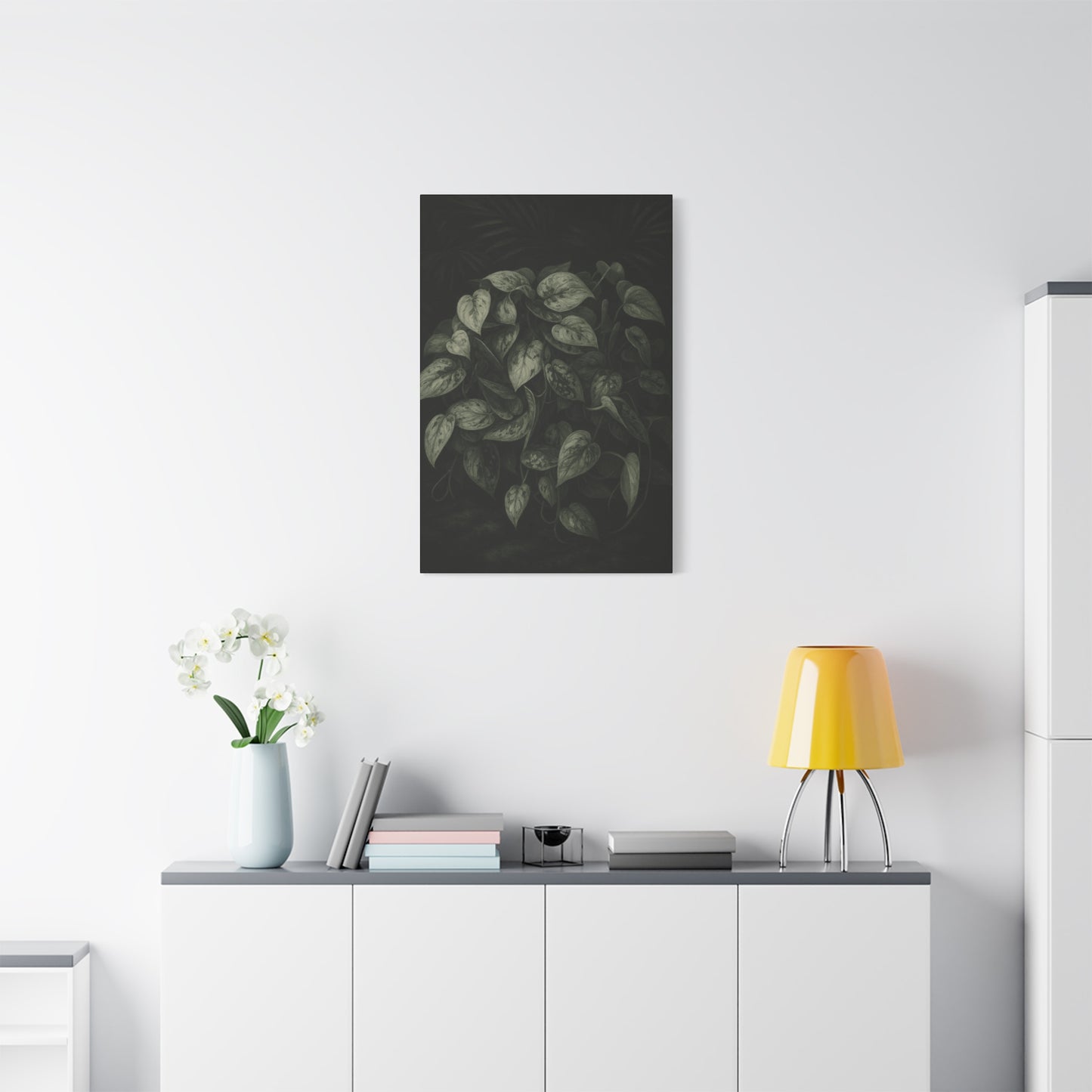 Silver Satin Pothos Canvas Wall Art – Scindapsus Pictus Botanical Print, Rare Aroid Foliage Artwork, Plant Lover Home Décor