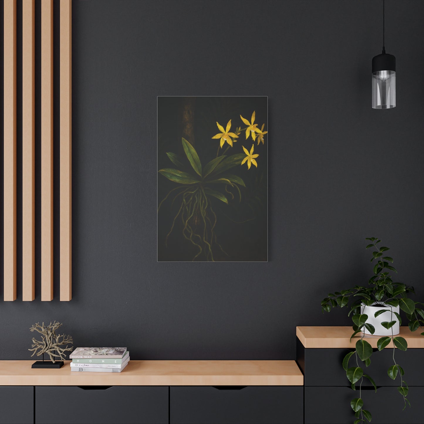 Yellow Orchid Canvas Wall Art – Phalaenopsis Cornu-Cervi f. Flava Print, Rare Botanical Flower Artwork, Plant Lover Home Décor