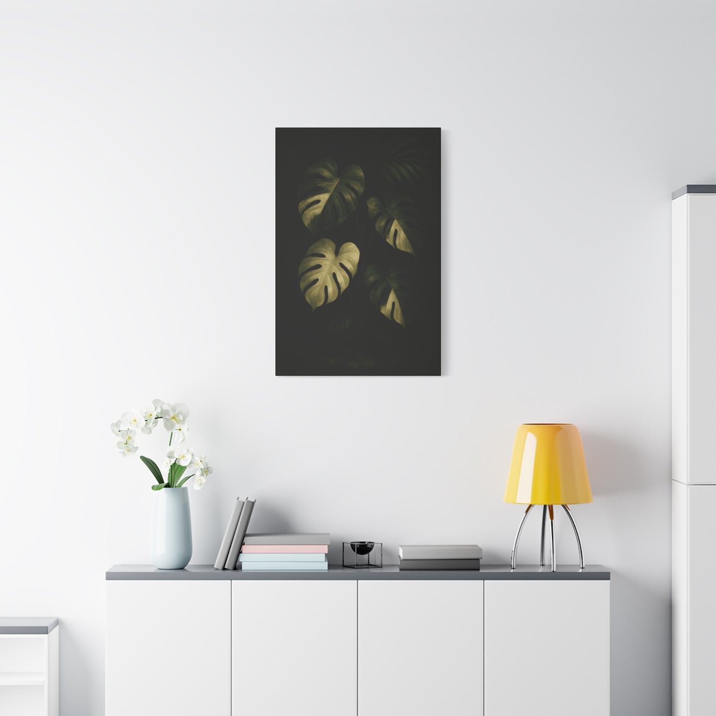 Monstera Albo Half Moon Canvas Wall Art – Rare Variegated Monstera Print, Exotic Aroid Botanical Artwork, Tropical Plant Lover Décor