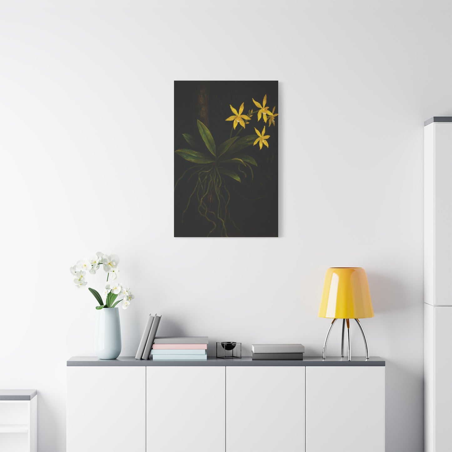 Yellow Orchid Canvas Wall Art – Phalaenopsis Cornu-Cervi f. Flava Print, Rare Botanical Flower Artwork, Plant Lover Home Décor