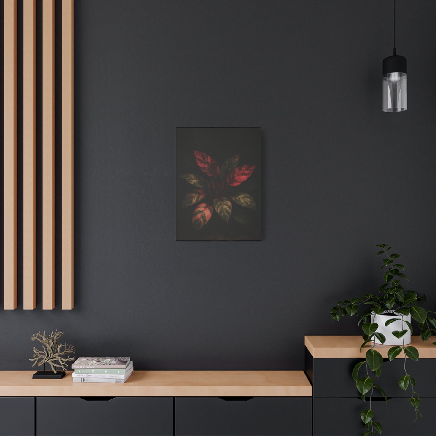 Philodendron Pink Princess Canvas Wall Art – Rare Aroid Botanical Print, Pink Variegated Foliage Artwork, Exotic Plant Lover Home Décor