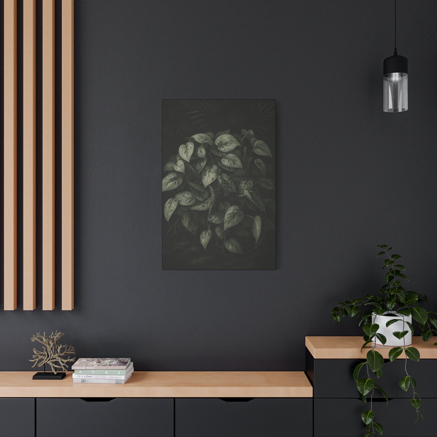 Silver Satin Pothos Canvas Wall Art – Scindapsus Pictus Botanical Print, Rare Aroid Foliage Artwork, Plant Lover Home Décor