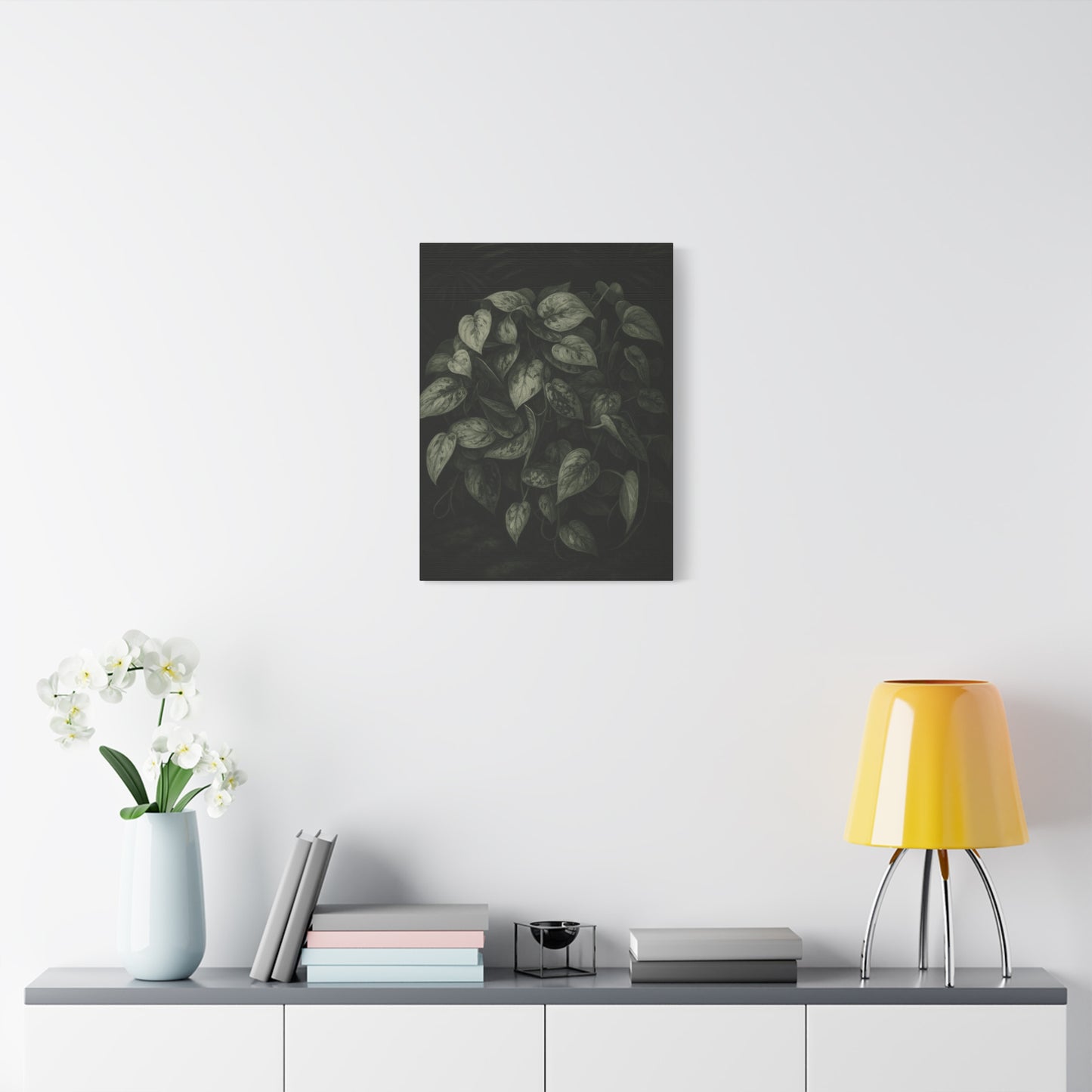Silver Satin Pothos Canvas Wall Art – Scindapsus Pictus Botanical Print, Rare Aroid Foliage Artwork, Plant Lover Home Décor