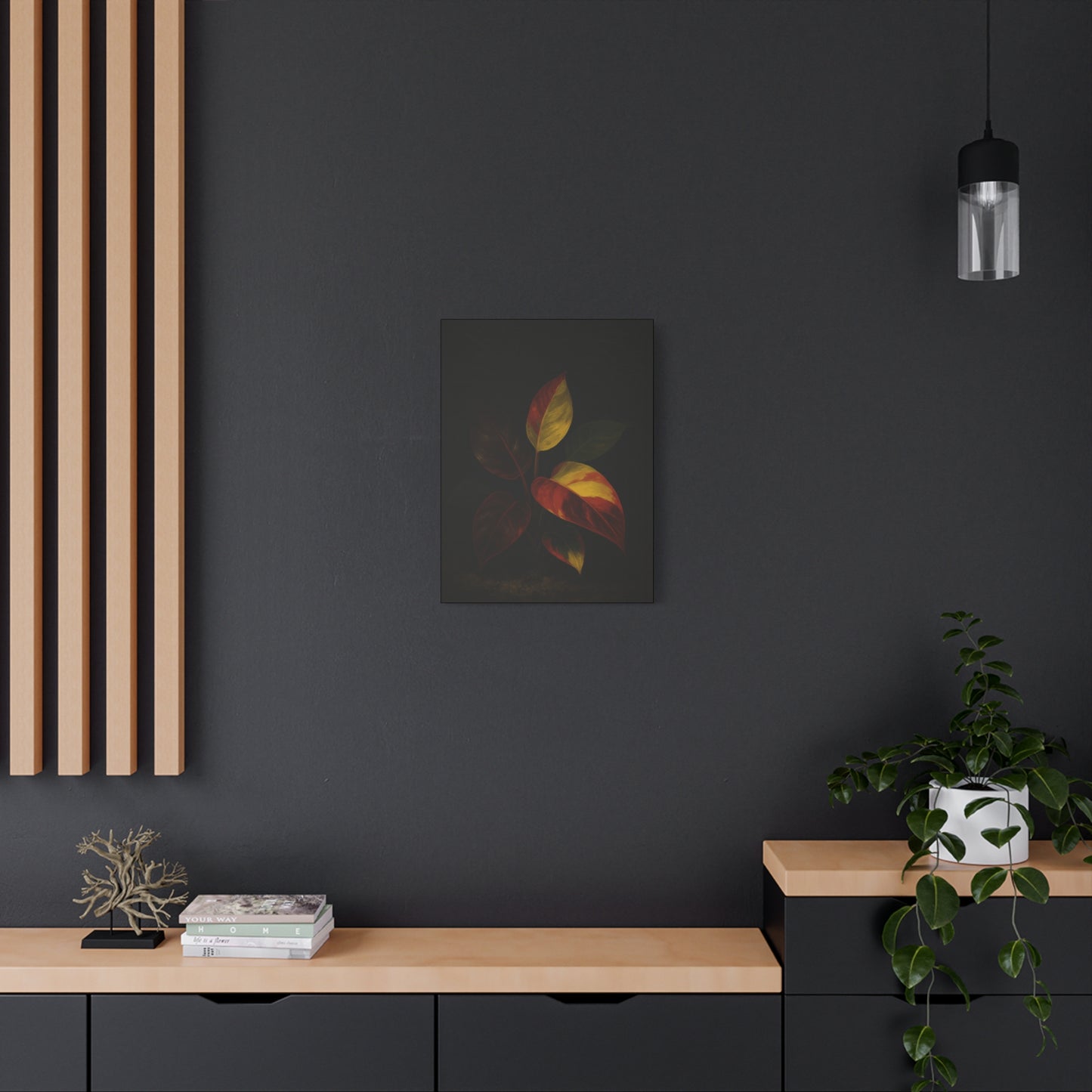 Philodendron Orange Prince Canvas Wall Art – Rare Aroid Botanical Print, Variegated Foliage Artwork, Exotic Plant Lover Home Décor