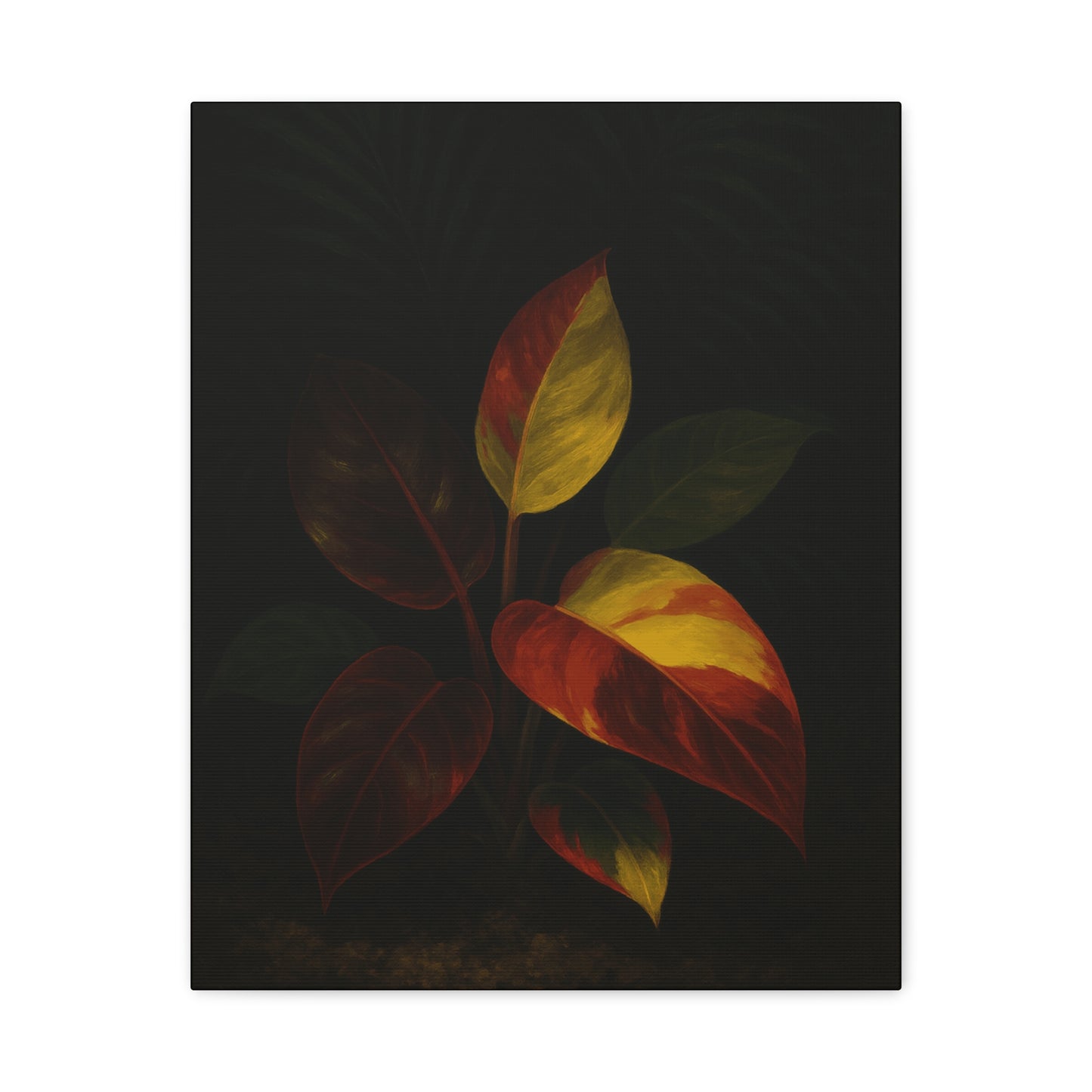 Philodendron Orange Prince Canvas Wall Art – Rare Aroid Botanical Print, Variegated Foliage Artwork, Exotic Plant Lover Home Décor